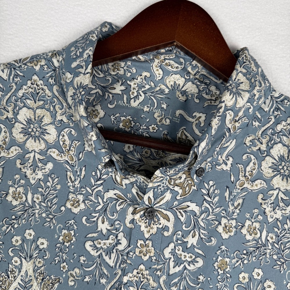 Abercrombie & Fitch‎ Mens LT Damask Floral Nylon SS Button Shirt Vacation